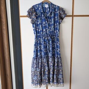 Misa Los Angeles Viola Dress in Lapis Ombre Blue Floral Midi M